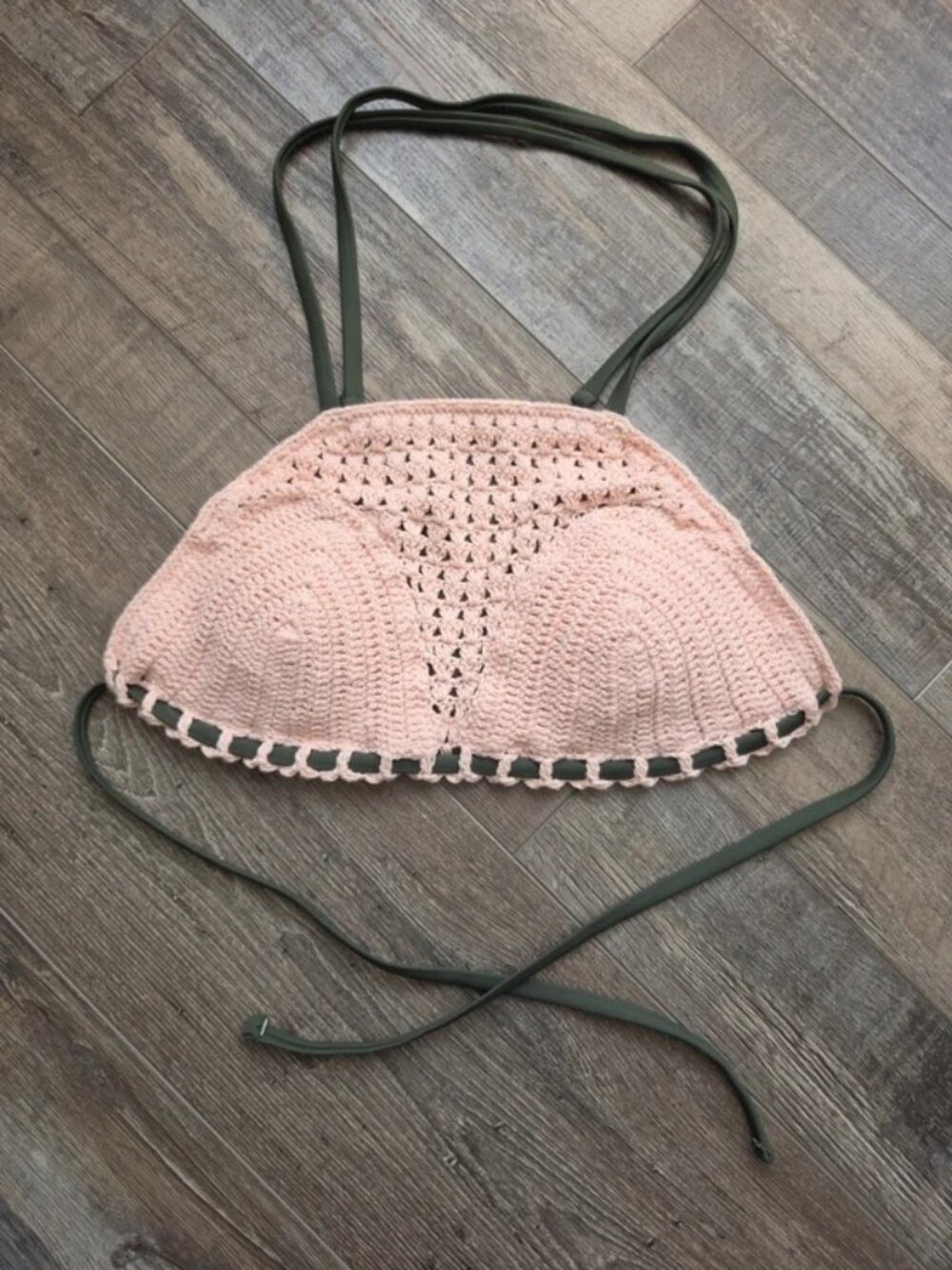 Xhilaration pink crochet bikini top XS New boho festival beach